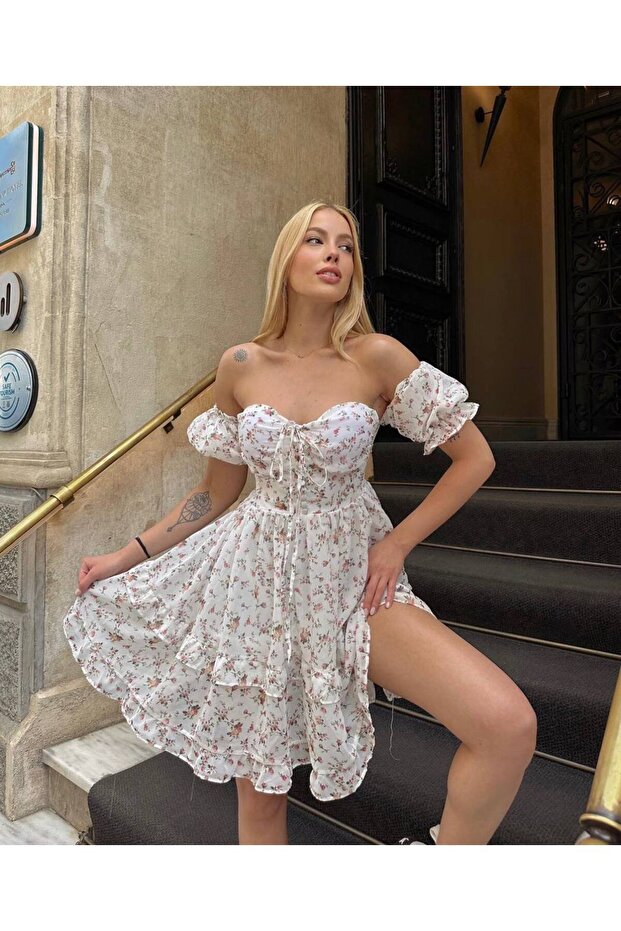 Women's Chest Gloplu Halter Neck Floral Print Chiffon Mini Dress