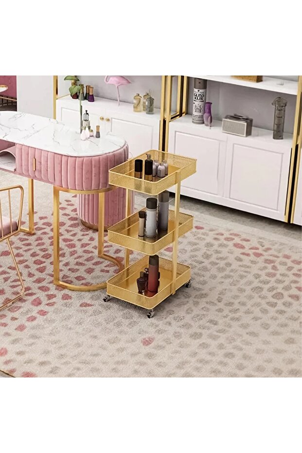 4 wheels Serving Trolley Gold