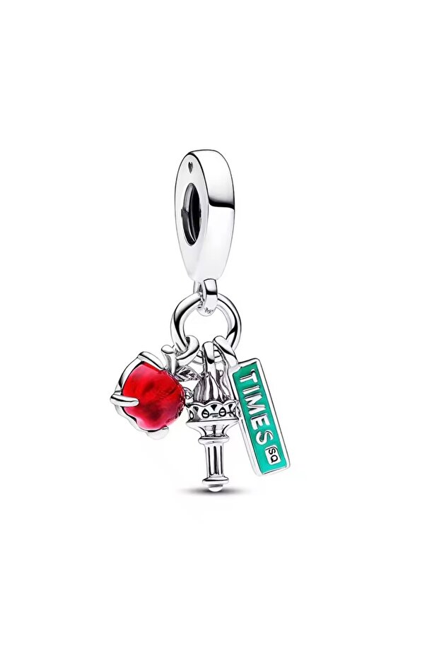 Nyc Apple, Torch and Street Sign Triple Dangle Charm