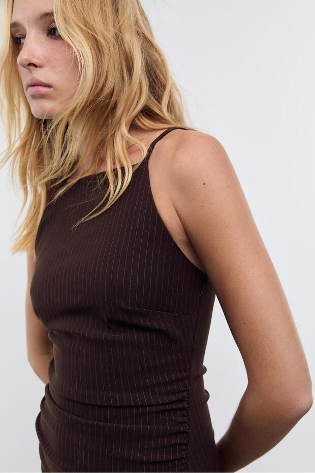 Çizgili halter midi elbise - 2