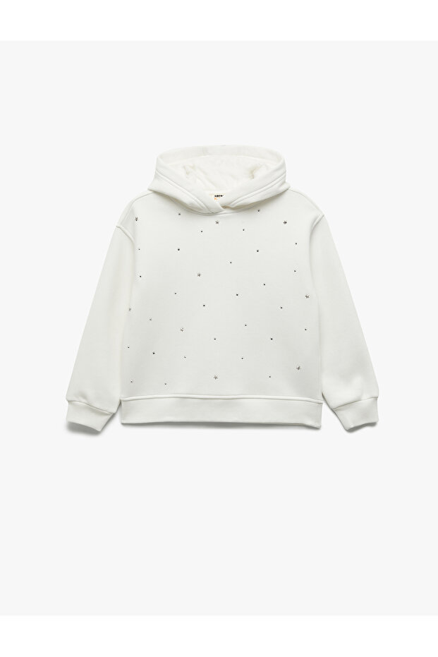 Long Sleeve Oversize Hooded Sweatshirt with Embroidered Star Detail