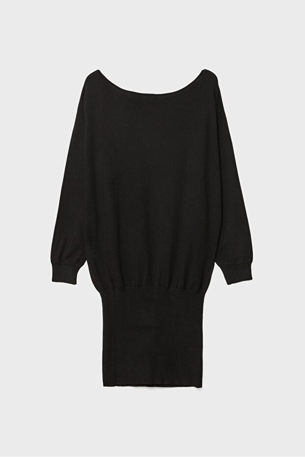 Geniş Yaka Kısa Örme Elbise - 7