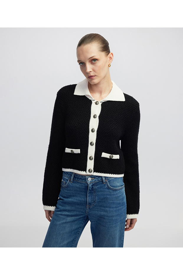 Colorblock triko hırka - 1