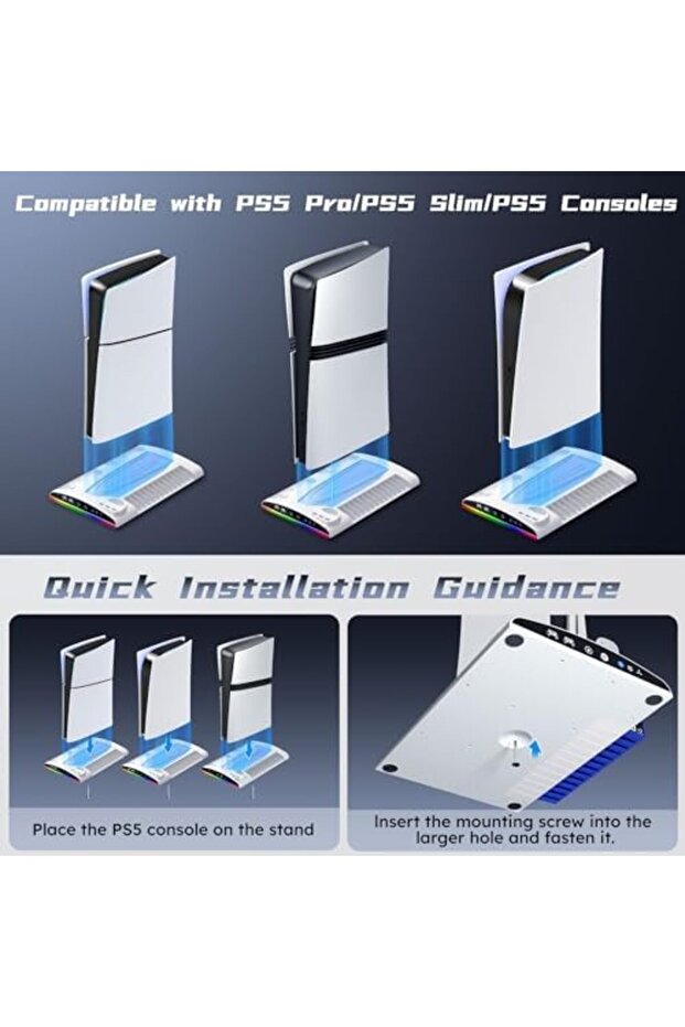 حامل جارلو لجهاز بلاي ستيشن 5 مع محطة تبريد، ومحطة شحن وحدة التحكم لجهاز بلاي ستيشن 5 ووحدة التحكم النحيفة D - 4