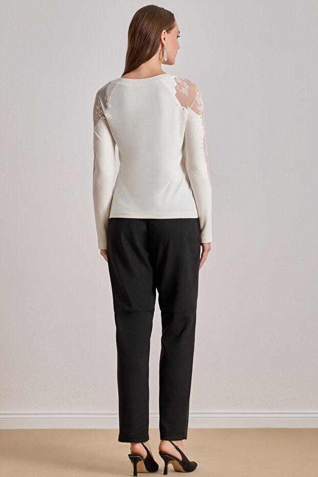 Reglan Kollu Ekru Örme Bluz - 2