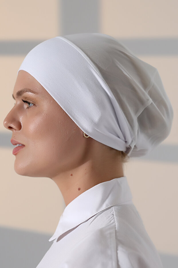 Breathable Tulle Seamless Lycra Viscose Women's Hijab Bonnet White
