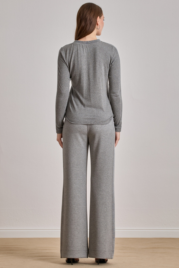 Düz Kesim Gri Örme Bluz - 2