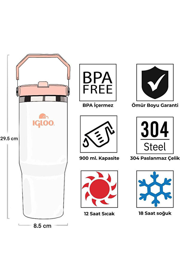 Powder Termos 900ml-Beyaz Somon - 4