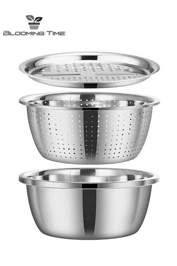 BLOOMING TIME Multifunctional Stainless Steel Kitchen Basin 3-Piece Set