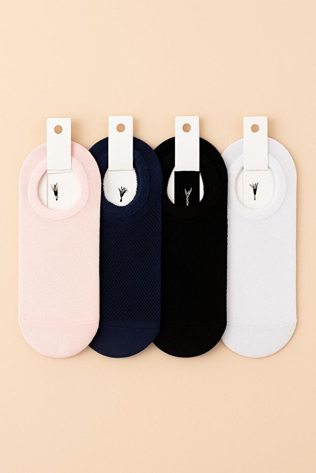 Pack of 4 Pique Knit Booties Unisex Children's Short Socks - Pink - Black - Navy Blue - White