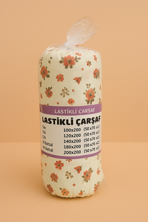 ملاءة مطاطية قطنية مزدوجة + 2 قطعة من أغطية الوسائد طقم سرير متين منقوش - 3