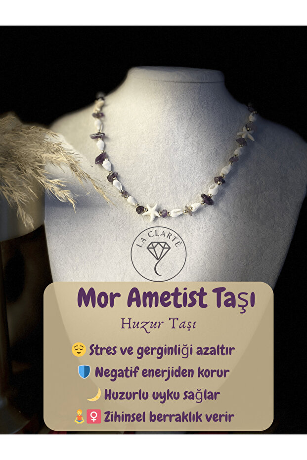 Women's Purple Amethyst Stone Detailed Seashell Necklace