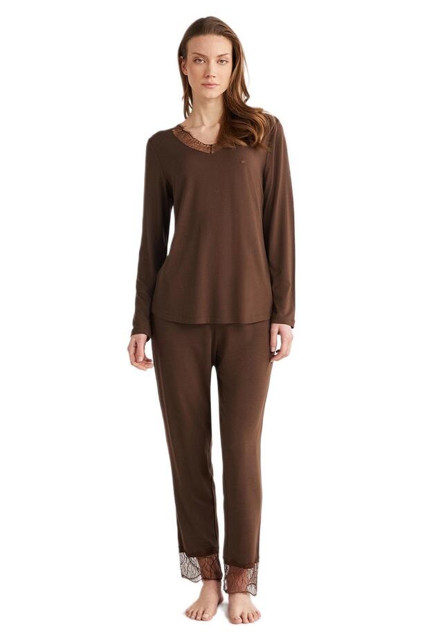 Combed Cotton Mood Women's Lux Mood Brown Pajama Set 9533