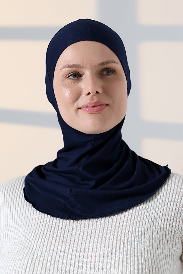 قبعة كبيرة للحجاب مع طوق عملي - أزرق داكن
