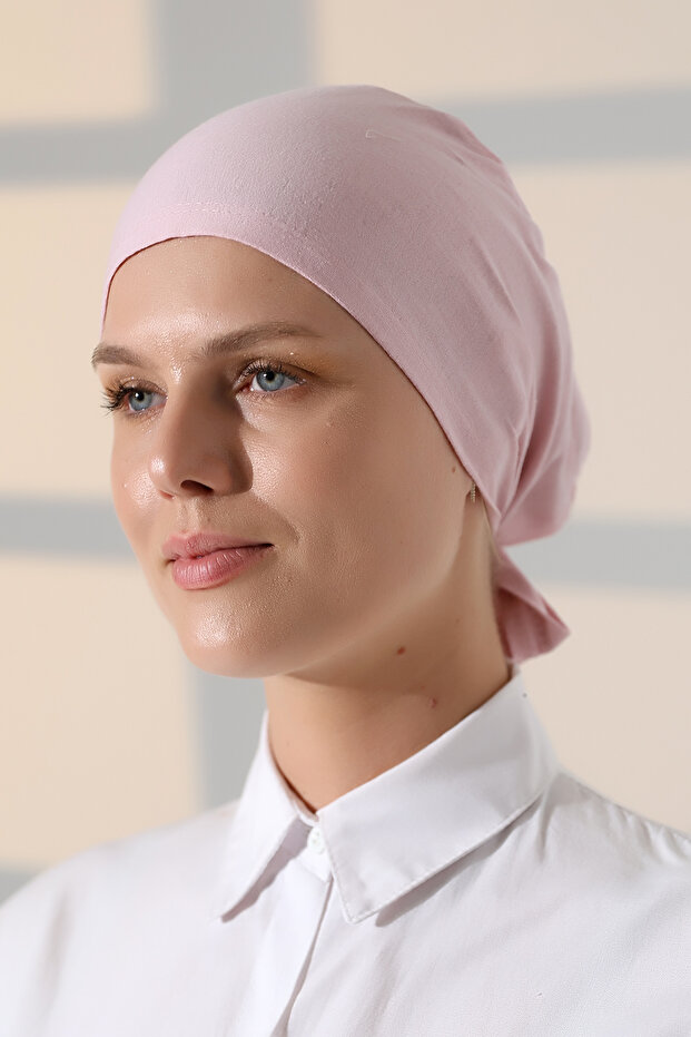 Stitched Tie-Up Plain Combed Cotton Hijab Bonnet Pink