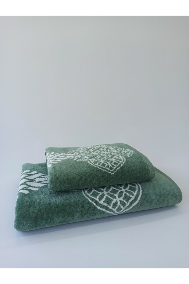 Majolika Large Size Towel Set (100X150 Cm- 50X90Cm)- Green