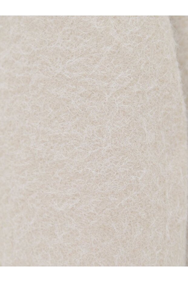 Double pocketed, buttoned front lined boucle coat - ecru - 2