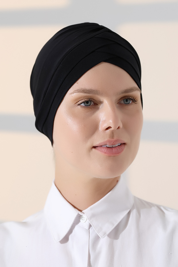 Cross 3 Stripes Double Sided Women's Hijab Bonnet Black