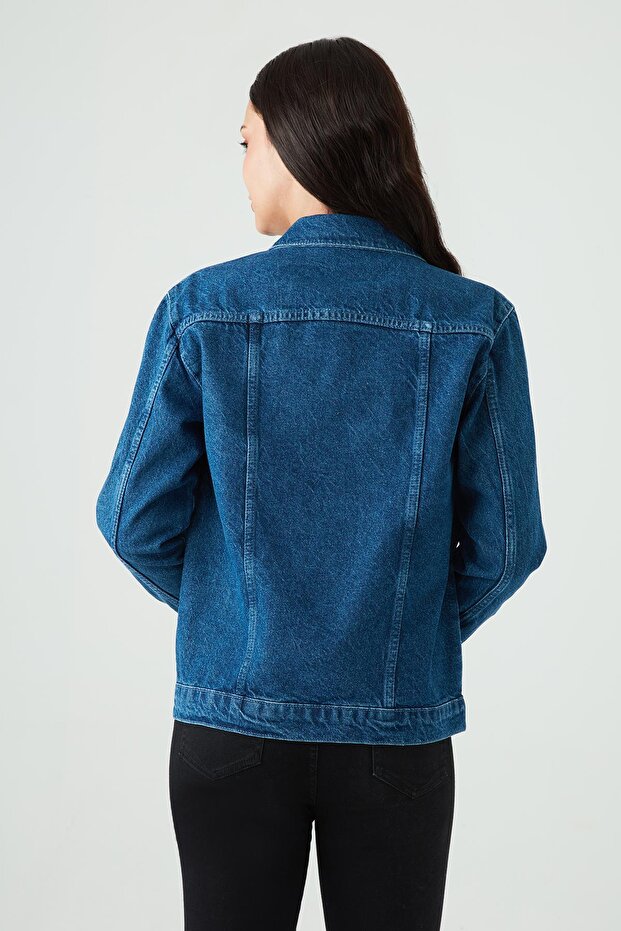 Kadın Mavi Oversize Denim Ceket - 2