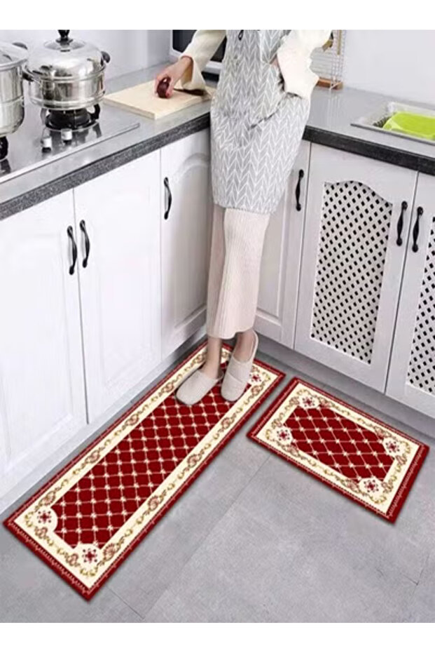 2-Piece Luxurious Anti-Slip Water Absorbent Kitchen Floor Mats 120x40 & 60x40 cm