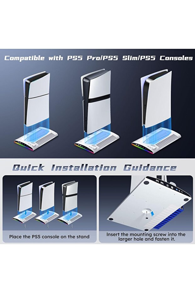 حامل جارلو لجهاز بلاي ستيشن 5 مع محطة تبريد، ومحطة شحن وحدة التحكم لجهاز بلاي ستيشن 5 ووحدة التحكم النحيفة D - 3