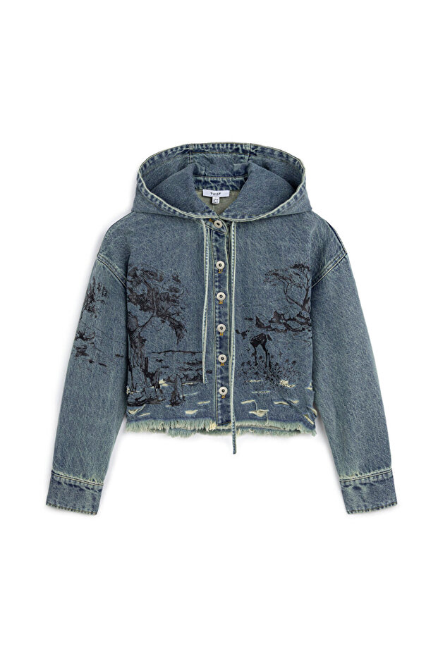 GÖRSEL BASKILI JEAN CEKET - 3