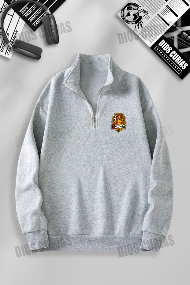 Unisex Women Men Gryffindor Printed Stand Collar Half Zipper Basic Sweatshirt