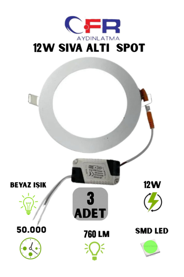 12w Tasarruflu Led Yuvarlak Beyaz Işık Sıva Altı Panel Tavan Spotu 1,2,3,4,5,6,8,10,100-ADET - 1