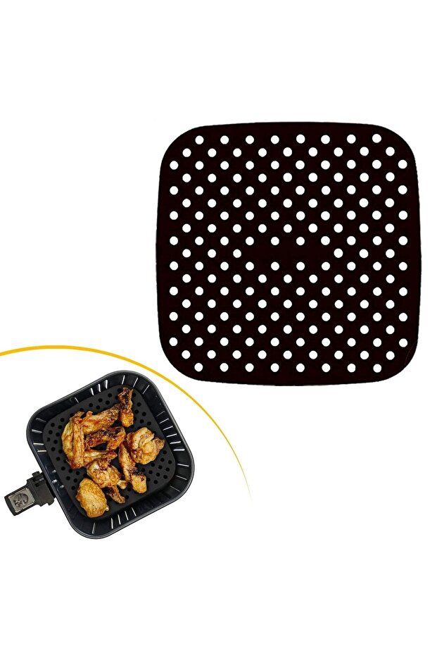 Black Heat Resistant Washable Silicone Oven and Airfryer Square Model Baking Mat 21.5 cm