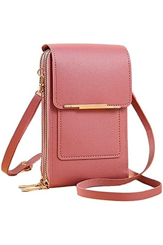 Anti-theft Leather Bag, Elegant Crossbody Touch Screen Phone Bag, RFID Blocking Purse (Pink1)