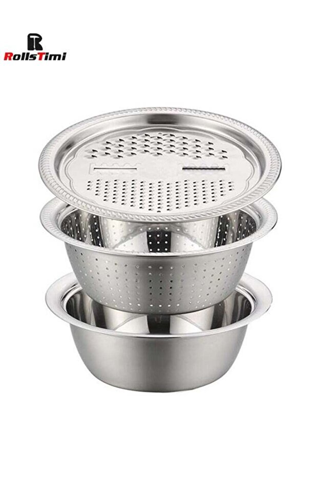 RollsTimi 3Pcs Multifunctional Stainless Steel Basin Washing Bowl Set