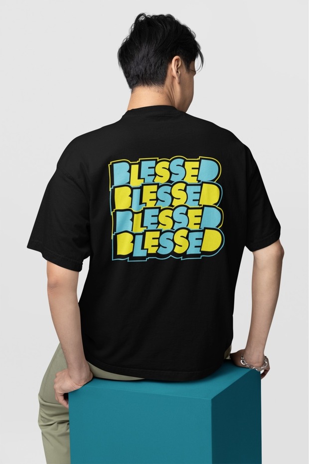 Mens Blessed Front Back Transfer Printed Round Neck Short Sleeve Tee