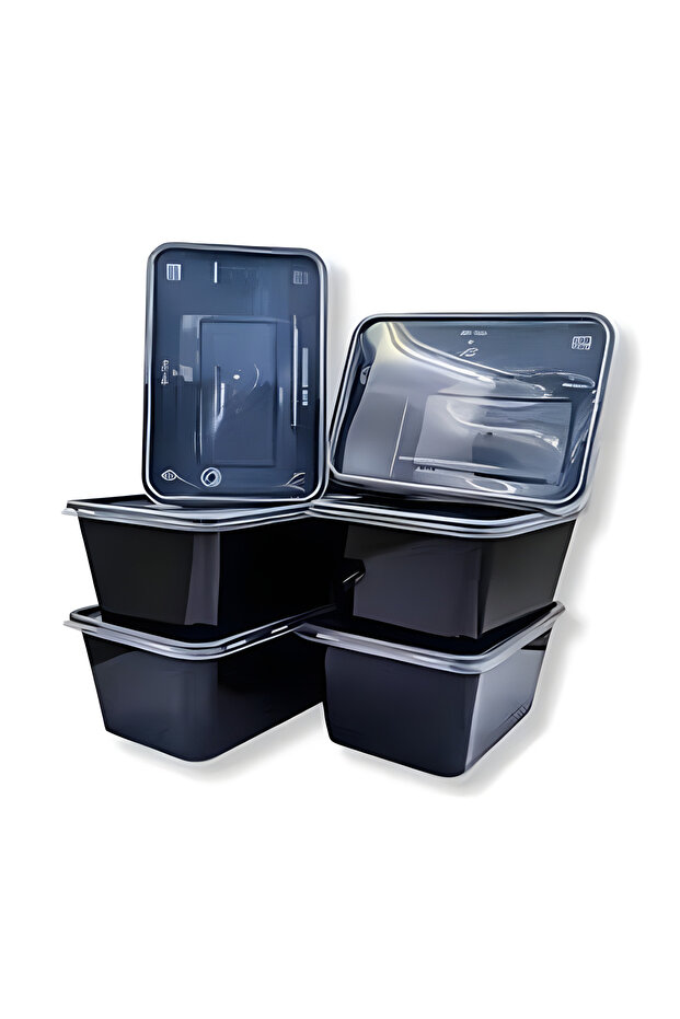 حاويات فيجيباك مستطيلة سوداء وشفافة قابلة للاستخدام في الميكروويف مع أغطية، 5 قطع - 1