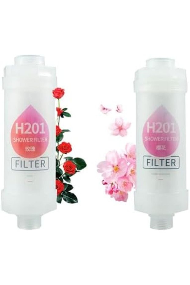 2Pcs Vitamin Shower Filter (Rose + Cherry Blossom), Filters Contaminants, Anti Hair Loss, Chlorine R