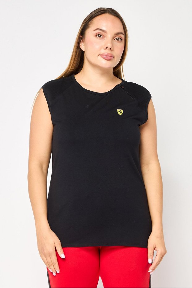 Women Round Neck Sleeveless Brand Logo Top, Black