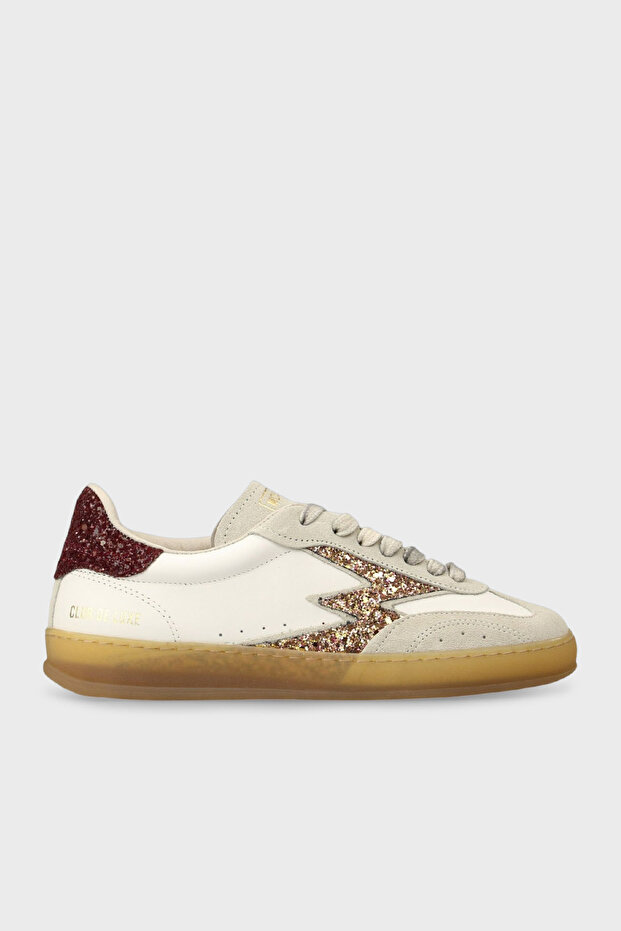 Leather and Suede Mixed Glitter Detailed Sneaker Shoes Shoes Mg703Co