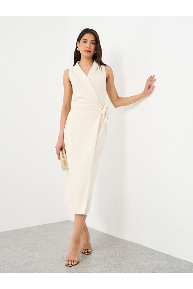 فستان ميدي سادة بدون أكمام - 1