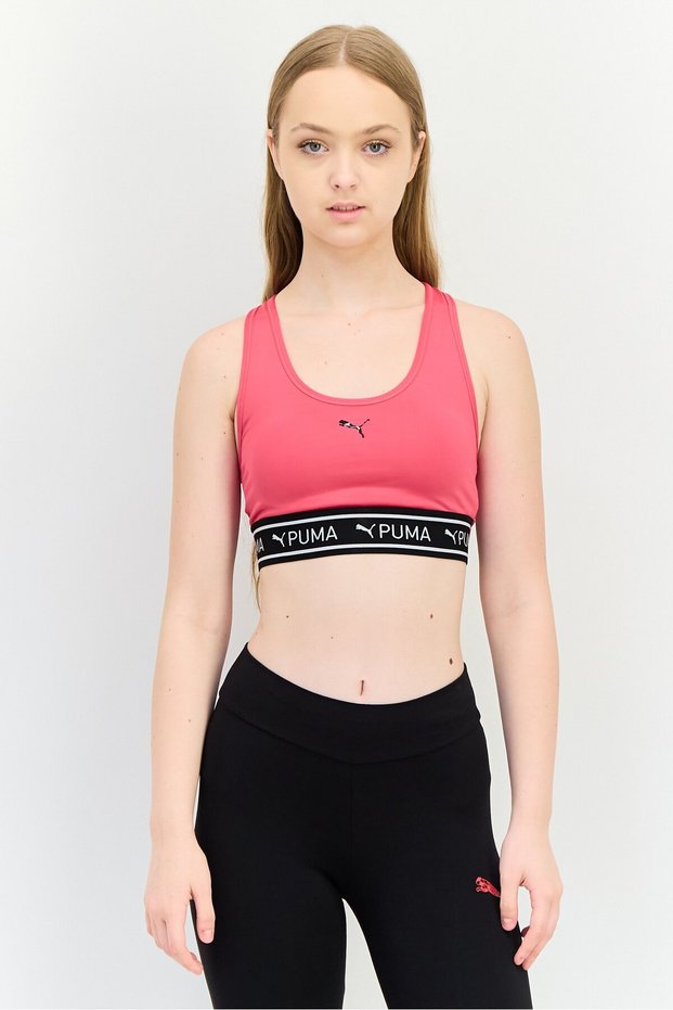 Women Brand Logo Padded Sports Bra, Pink
