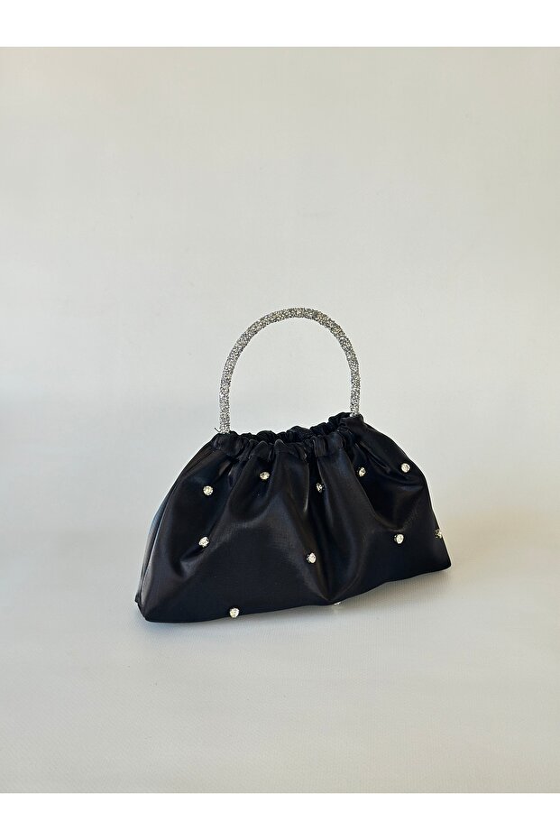 Black Silver Embroidered Portfolio Evening Dress Handbag