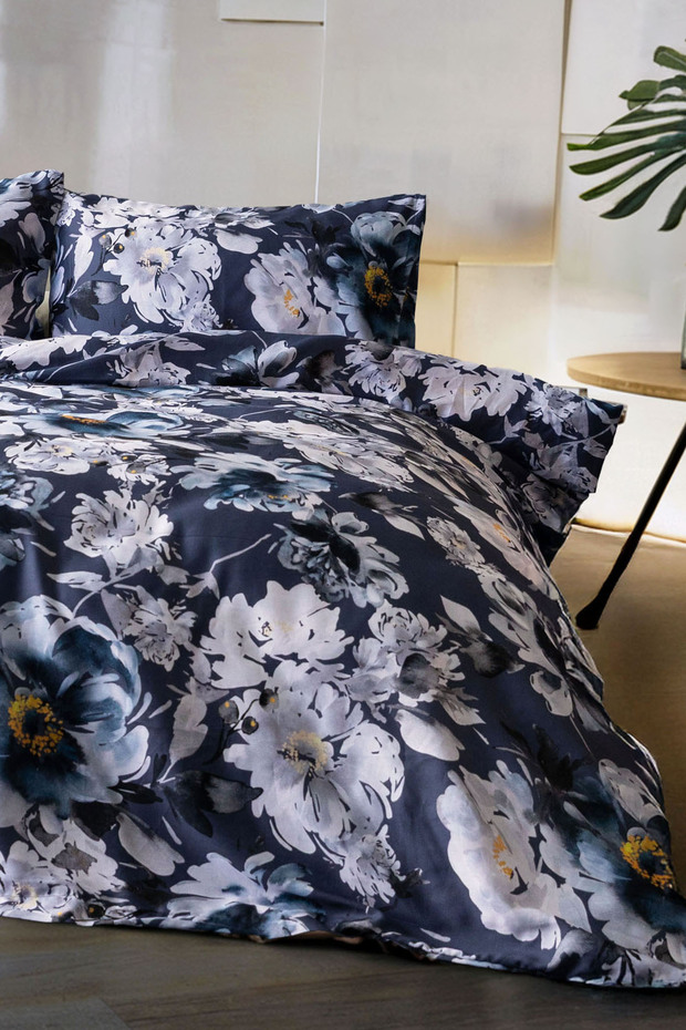 Vella Dream Premium 100% Cotton Satin Double Duvet Cover Set - Navy Blue