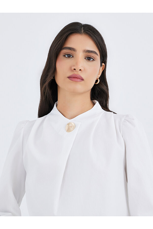 Solid Button Detail Long Sleeve Top - 4