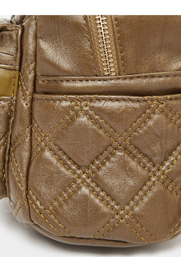 Brown Quilted Mini Backpack - 3
