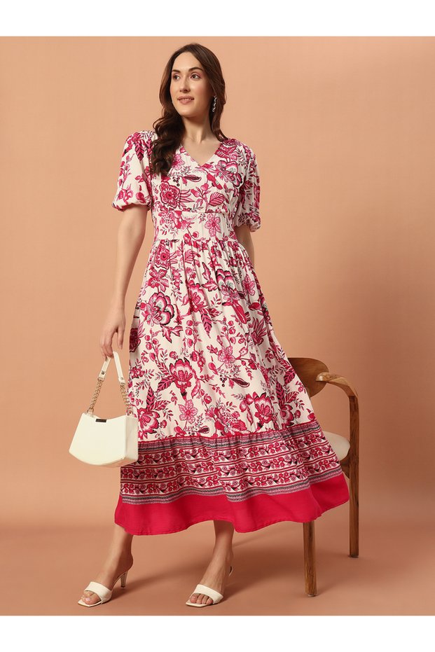 Women Pink Floral Print Maxi Dress