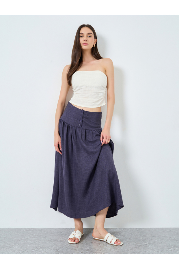 Purple Button-Decorated A-Line Maxi Skirt