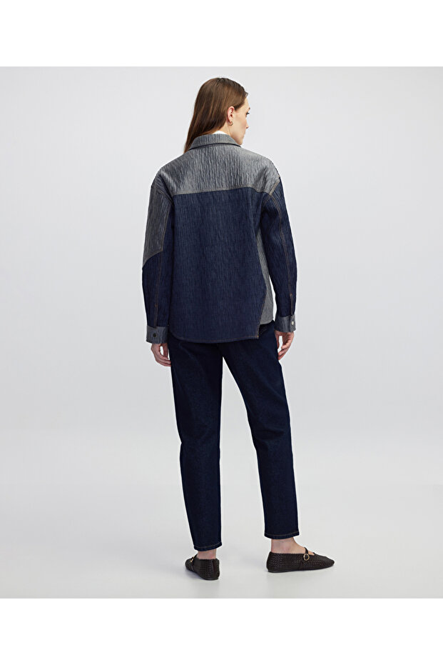 Kırışık efektli colorblock ceket - 6