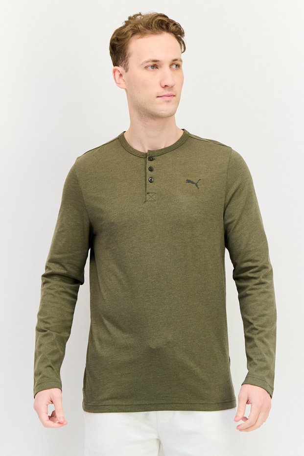 Men Slim Fit Sportswear Fit Long Sleeve Outdoor T-Shirt, Olive
