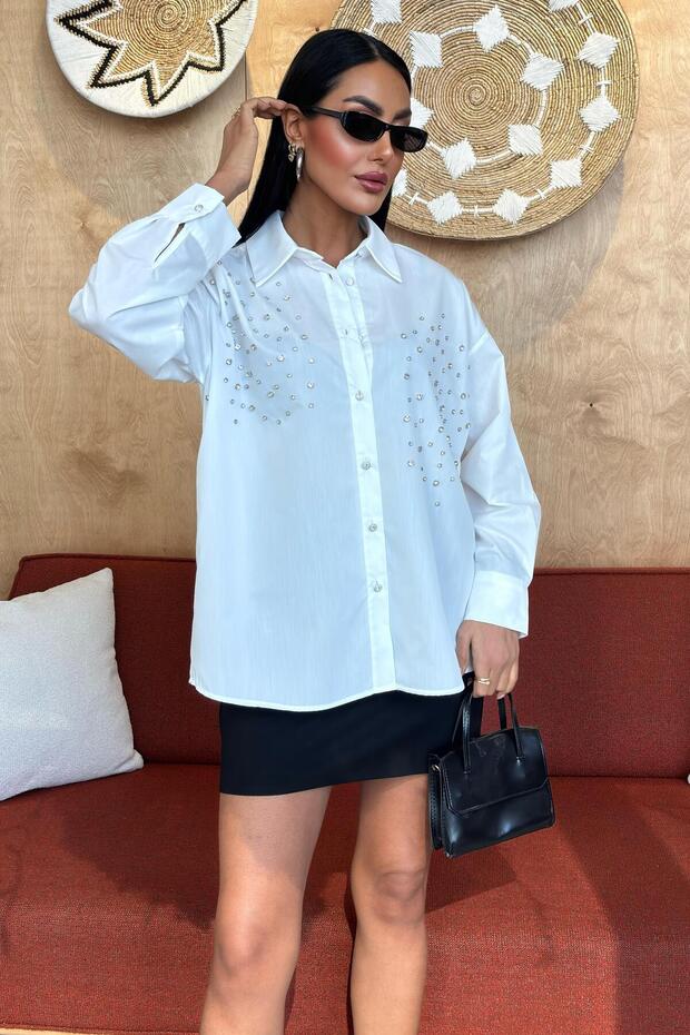 Kristal Taş Çakımlı Poplin Gömlek 3413 - 6