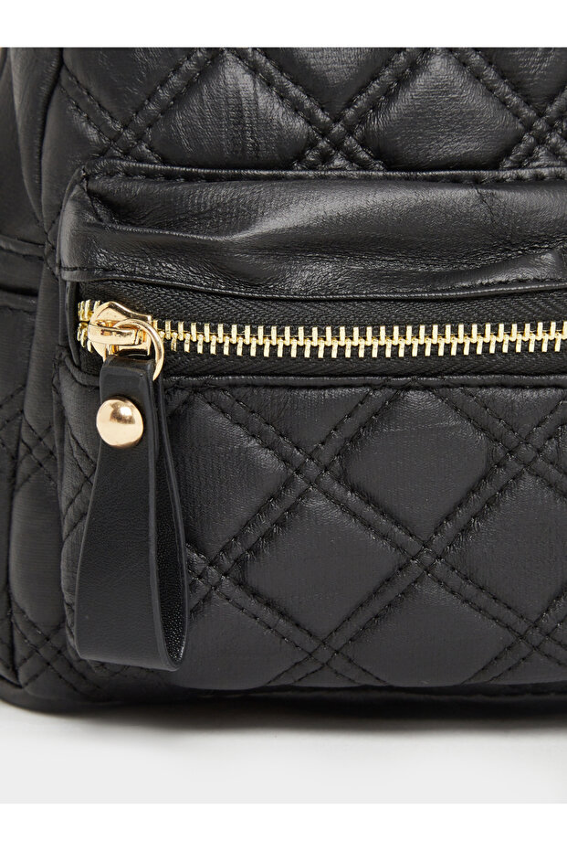 Black Quilted Mini Backpack - 3