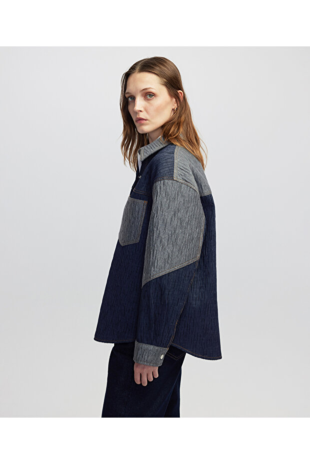 Kırışık efektli colorblock ceket - 5