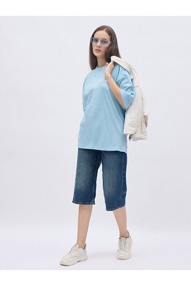 Embroidered Slogan Oversized T-Shirt